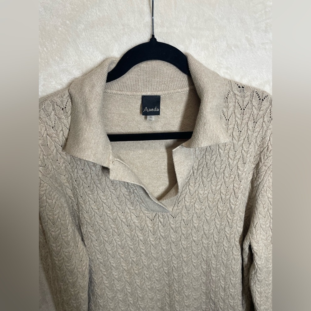 Aaeda women’s crewneck cableknit sweater neutral tan women’s XL - Picture 6 of 8